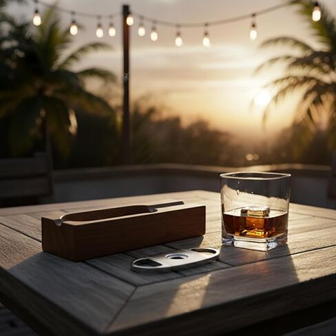 Natural Bamboo Cigar Ashtray with Single Slot Holder - Solid Wood Cigar Accessories for Men - Outdoor Ashtray for Patio & Indoor Vintage Home Decor - Unique Cigar Gift in Kuwait
