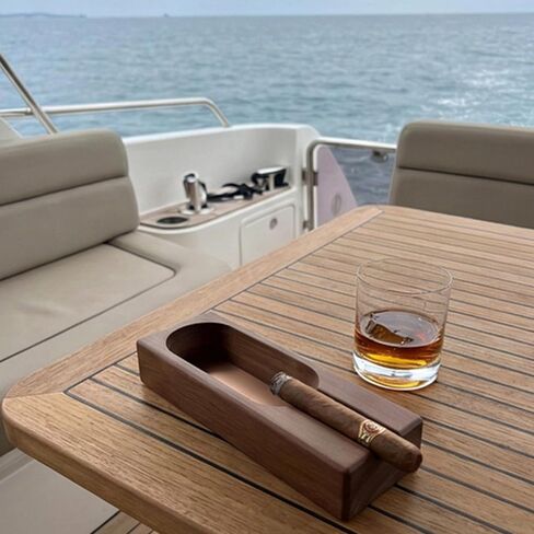 Natural Bamboo Cigar Ashtray with Single Slot Holder - Solid Wood Cigar Accessories for Men - Outdoor Ashtray for Patio & Indoor Vintage Home Decor - Unique Cigar Gift in Kuwait