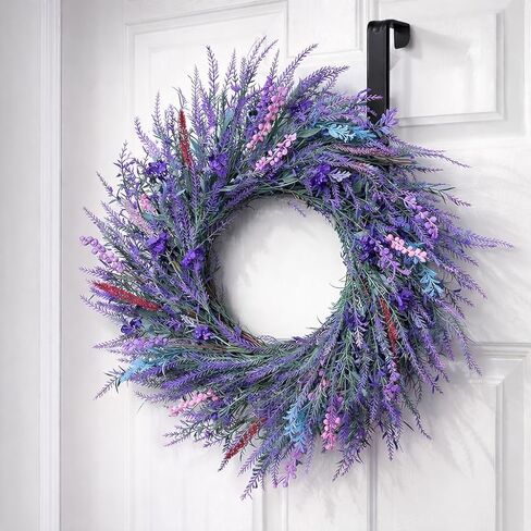 22 inches-All Season Wreaths for Front Door-Artificial-Lavender Wreath and Outdoor Wreaths Weatherproof-Decorate Indoor and Outdoor Farmhouse Porch Doors and Windows Year Round-Purple in Saudi Arabia