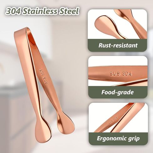 SmileCat 10Pcs Ice Tongs Sugar Cubes Mini Tongs 4.41Inch Food-Grade Stainless Steel Kitchen Utensils Set. Small Tongs for Appetizers,Charcuterie Board,Desserts,Coffee,Grazing Table Supplies. Rose Gold in Kuwait