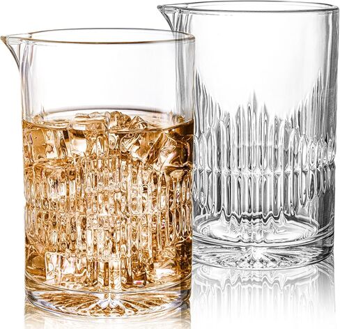 DEAYOU 2 Pack Cocktail Mixing Glass, 25 OZ Crystal Stirring Glasses for Martini Drinks, Seamless Bar Mixer Pitcher with Thick Wall, Glass Shaker with Weighted Bottom for Bartender, Home, Old Fashioned in Kuwait