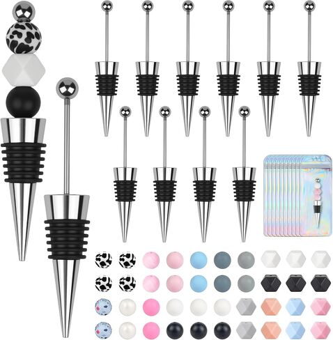 60 Pcs Beadable Wine Stoppers Kit Alloy Wine Stopper For Stoppers Silicone Beading Accessories Bottles Decorative Beaded Reusable Bottle Opener For Wedding Bar & Diy Wine Bottle Stopper in Kuwait
