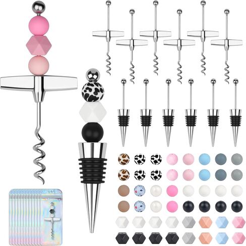 60 Pcs Beadable Wine Stoppers Kit Alloy Wine Stopper For Stoppers Silicone Beading Accessories Bottles Decorative Beaded Reusable Bottle Opener For Wedding Bar & Diy Wine Bottle Stopper in Saudi Arabia