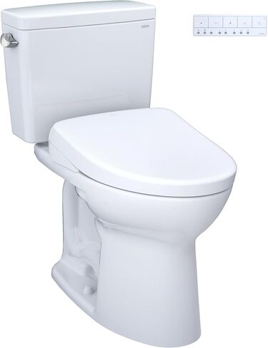 TOTO® Drake® WASHLET®+ مرحاض من قطعتين ممدود بارتفاع 1.28 GPF عالمي TORNADO FLUSH® مع مقعد بيديت معاصر S7A، قطن أبيض - MW7764736CEFG#01 in Kuwait