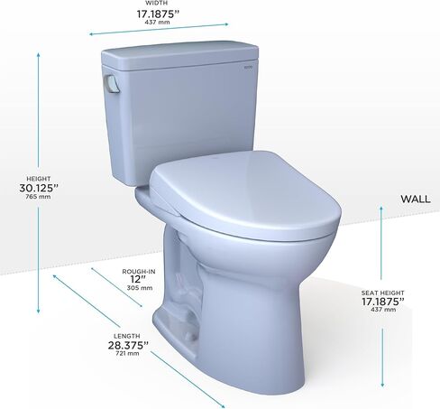 TOTO® Drake® WASHLET®+ مرحاض من قطعتين ممدود بارتفاع 1.28 GPF عالمي TORNADO FLUSH® مع مقعد بيديت معاصر S7A، قطن أبيض - MW7764736CEFG#01 in Kuwait