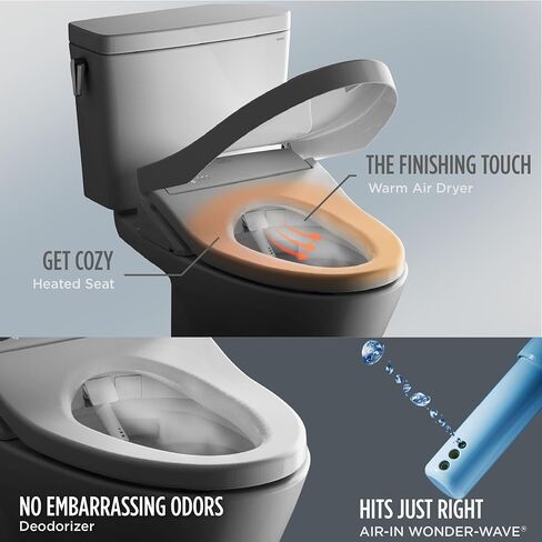 TOTO® Drake® WASHLET®+ مرحاض من قطعتين ممدود بارتفاع 1.28 GPF عالمي TORNADO FLUSH® مع مقعد بيديت معاصر S7A، قطن أبيض - MW7764736CEFG#01 in Kuwait