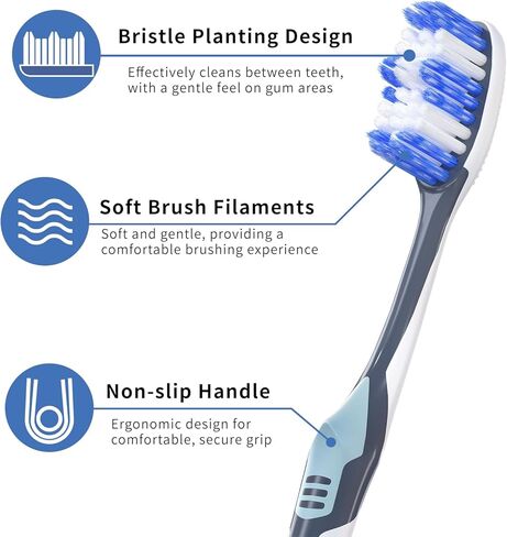 Medium Toothbrushes for Adults with Tongue Cleaner, Utilizing whitening Spiral Wave Brush bristles, it Effectively Cleans Coffee, Tea, and Smoke Stains, Gentle Rounded Tips（6 Pack） in Kuwait