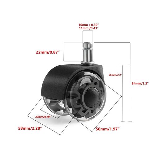 2 Inch M11X22mm Black/White Office Chair Transparent Wheel Swivel Electric Casters 5Pcs(7,M10X22mm) in Kuwait