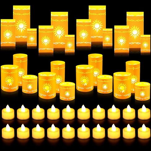 24 Set Paper Lantern with LED Candles Sun Lantern Party Decorations Sun LED Tea Lights with Paper Bags Battery Operation for Princess Wedding Party, Christmas Decoration (Mixed 6 Size) in Saudi Arabia