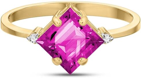 Galaxy Gold GG 1.77 Carat 14k Solid Gold Petite Ring with Natural Pink Topaz and Diamond Accent in Saudi Arabia