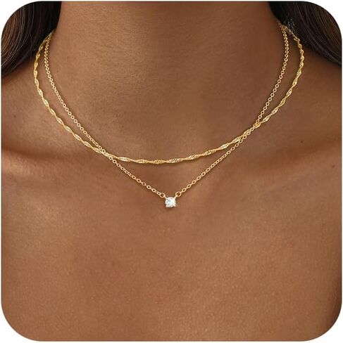 Dainty 14K Gold Plated/Silver Cubic Zirconia Diamond Necklaces for Women,Simple CZ Layered Gold Silver Necklaces Stack Trendy Jewelry Gifts in Saudi Arabia