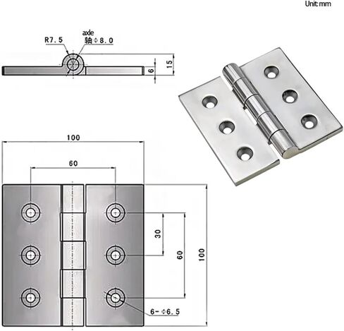 Stainless Steel Heavy-Duty Thickened Industrial Electrical Machinery Equipment Doors Load-Bearing Hinges 1Pcs in Kuwait