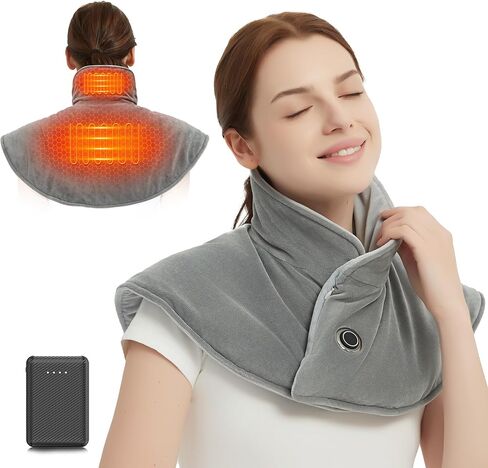 FERNIDA Neck Heating Pad with Battery & Weighted, Cordless USB Electric Heating Pad for Neck and Back Pain Relief, Grey in Saudi Arabia