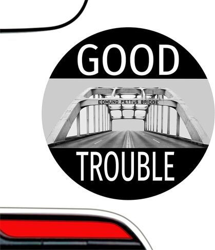Good Trouble Bumper Sticker - Edmund Pettus Bridge John Lewis Premium Vinyl Decal 3 x 3 for Car Auto Window Civil Rights BLM Black Lives Matter Human Rights + Better Than Magnets Sticks Anywhere in Kuwait