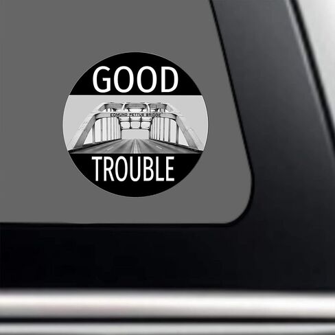 Good Trouble Bumper Sticker - Edmund Pettus Bridge John Lewis Premium Vinyl Decal 3 x 3 for Car Auto Window Civil Rights BLM Black Lives Matter Human Rights + Better Than Magnets Sticks Anywhere in Kuwait
