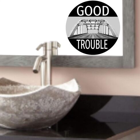 Good Trouble Bumper Sticker - Edmund Pettus Bridge John Lewis Premium Vinyl Decal 3 x 3 for Car Auto Window Civil Rights BLM Black Lives Matter Human Rights + Better Than Magnets Sticks Anywhere in Kuwait