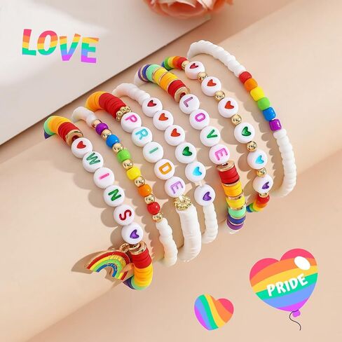 Artlunar LGBT فخر سوار لمزدوجي الميل الجنسي مثليه مثلي الجنس والحلفاء فخر الحب يفوز قوس قزح ملون مطرز الطين مطاطا تكويم تمتد سوار LGBTQ هدايا الاحتفال in Kuwait