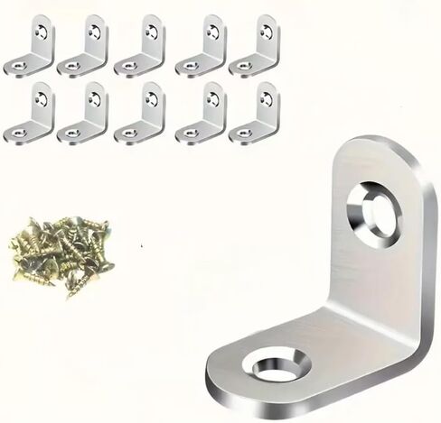 30PCS Heavy-Duty Stainless Steel L-Shaped Brackets Set with Screws - for Wooden Furniture, Tables & Chairs, Silver in Kuwait