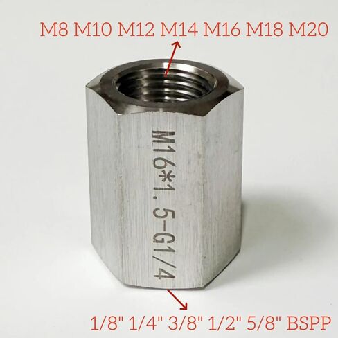 1/2" BSPP To M18x1.5 Female 304 Stainless Steel High Pressure Hex Coupling Pipe Fitting Connector IHNIEAEW in Kuwait