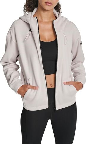 DKNY Women's Sweater Fleece Full Zip Hoodie Sweatshirt With Bungee in Saudi Arabia