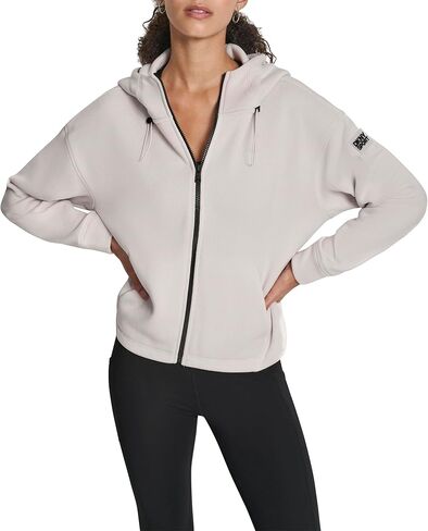 DKNY Women's Sweater Fleece Full Zip Hoodie Sweatshirt With Bungee in Saudi Arabia