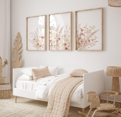 3 Pieces Pink Beige Floral Poster Prints Wall Art Wildflower Canvas Painting Framed Artwork for Living Room Floral Home Decoration with Inner Frame in Saudi Arabia