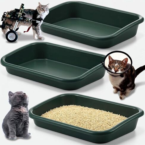 Uiifan 3 Pcs Low Entry Senior Cat Litter Box Large Size Pet Litter Box Low Entry Open Top Cat Litter Box for Senior Kitten Frail Handicap Disabled Older Elderly Cats, Easy to Clean in Saudi Arabia