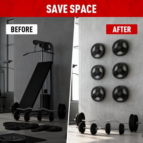 Wall Mounted Weight Plate Holder - Fit 2inch Olympic Weight Plates, Protective Rubber Pad in Saudi Arabia