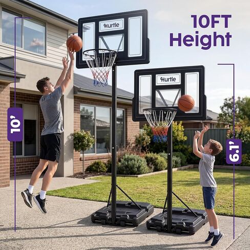 Basketball Hoop Outdoor 4-10Ft Adjustable Portable System, 44 Inch Shatterproof Backboard, Strong Rim, Reinforced Frame with Wheels, Basketball Hoop for Driveway Backyard Indoor Play in Kuwait