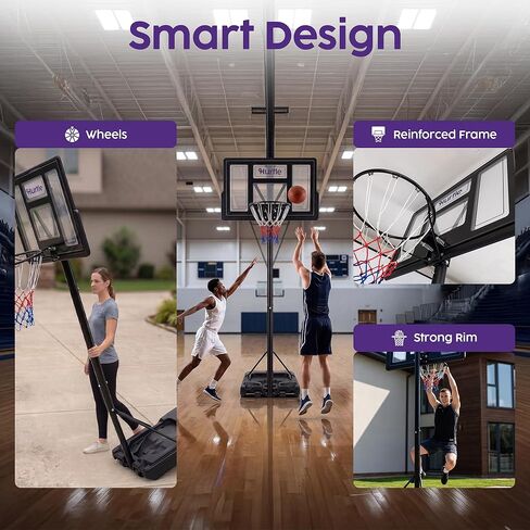Basketball Hoop Outdoor 4-10Ft Adjustable Portable System, 44 Inch Shatterproof Backboard, Strong Rim, Reinforced Frame with Wheels, Basketball Hoop for Driveway Backyard Indoor Play in Kuwait