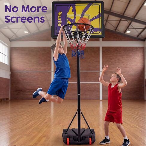 Kids Basketball Hoop Adjustable 5 to 7 FT Portable Basketball Hoop for Kids Indoor Outdoor Play Youth Basketball Hoop with Wheels Driveway Backyard Backboard Blue Yellow in Kuwait