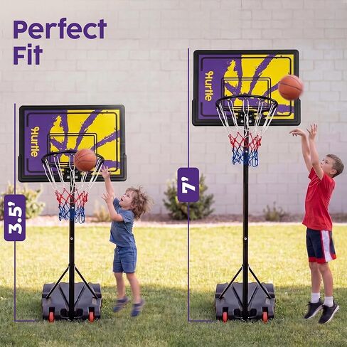 Kids Basketball Hoop Adjustable 5 to 7 FT Portable Basketball Hoop for Kids Indoor Outdoor Play Youth Basketball Hoop with Wheels Driveway Backyard Backboard Blue Yellow in Kuwait