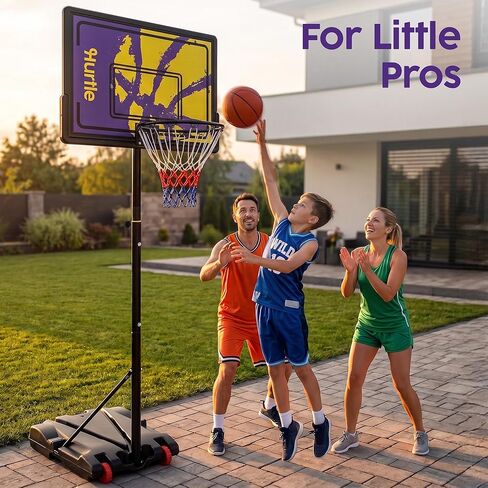 Kids Basketball Hoop Adjustable 5 to 7 FT Portable Basketball Hoop for Kids Indoor Outdoor Play Youth Basketball Hoop with Wheels Driveway Backyard Backboard Blue Yellow in Kuwait