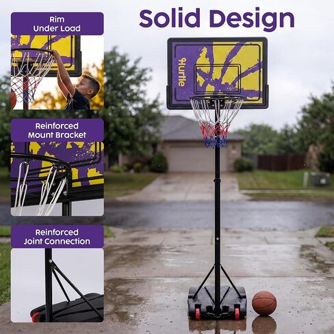 Kids Basketball Hoop Adjustable 5 to 7 FT Portable Basketball Hoop for Kids Indoor Outdoor Play Youth Basketball Hoop with Wheels Driveway Backyard Backboard Blue Yellow in Kuwait