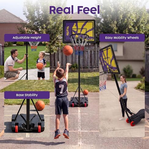 Kids Basketball Hoop Adjustable 5 to 7 FT Portable Basketball Hoop for Kids Indoor Outdoor Play Youth Basketball Hoop with Wheels Driveway Backyard Backboard Blue Yellow in Kuwait