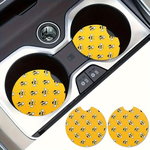 2pcs Cute Bee Car Coasters - Ultra-Absorbent & Waterproof, Stylish Cup Holder Mats for Vehicle Interiors, for Women Car Owners in Kuwait