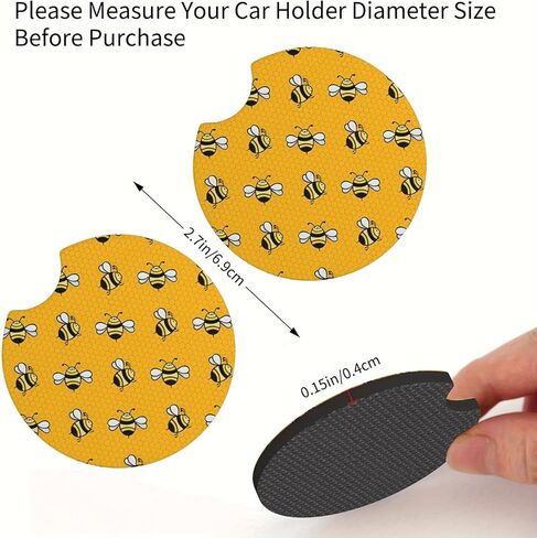 2pcs Cute Bee Car Coasters - Ultra-Absorbent & Waterproof, Stylish Cup Holder Mats for Vehicle Interiors, for Women Car Owners in Kuwait