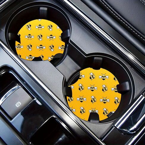 2pcs Cute Bee Car Coasters - Ultra-Absorbent & Waterproof, Stylish Cup Holder Mats for Vehicle Interiors, for Women Car Owners in Kuwait