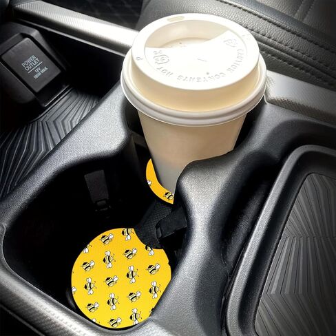 2pcs Cute Bee Car Coasters - Ultra-Absorbent & Waterproof, Stylish Cup Holder Mats for Vehicle Interiors, for Women Car Owners in Kuwait