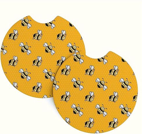 2pcs Cute Bee Car Coasters - Ultra-Absorbent & Waterproof, Stylish Cup Holder Mats for Vehicle Interiors, for Women Car Owners in Kuwait