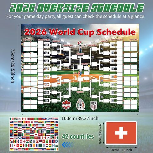 ملصق جدول كأس العالم 2026، مخطط حائط كبير لبطولة كرة القدم مقاس 40 بوصة × 30 بوصة مع 144 ملصق علم، لعبة توقع DIY، ملصق مخطط حائط لهدية مشجعي كرة القدم، المنزل والمكتب والبار، ديكورات حفلات كرة القدم in Kuwait