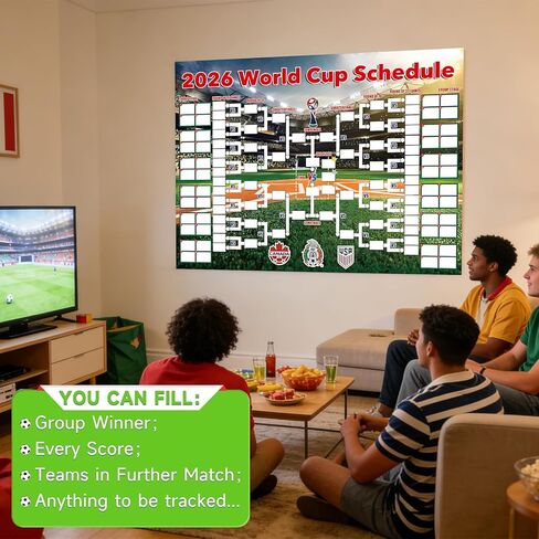 ملصق جدول كأس العالم 2026، مخطط حائط كبير لبطولة كرة القدم مقاس 40 بوصة × 30 بوصة مع 144 ملصق علم، لعبة توقع DIY، ملصق مخطط حائط لهدية مشجعي كرة القدم، المنزل والمكتب والبار، ديكورات حفلات كرة القدم in Kuwait