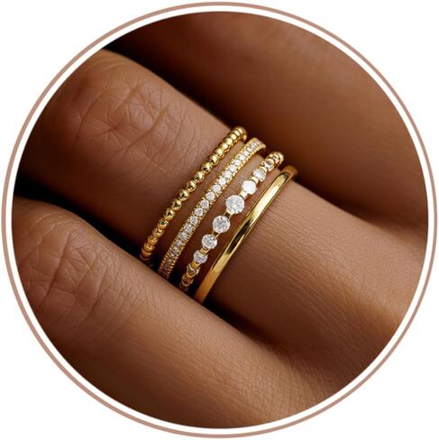 Florideco 14K Gold Plated Stackable Rings for Women Non Tarnish Dainty Cubic Zirconia Thumb Ring Set Silver Plated Stacking Set Statement Promise Band Ring Sets in Saudi Arabia