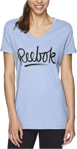 Reebok Womens V-Neck Script Logo Graphic T-Shirt in Kuwait