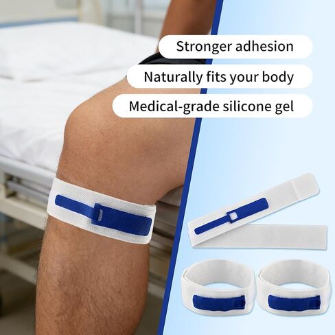 3 pcs Foley Catheter Leg Strap 23 x 2 incn, Adjustable Urinary Catheter Holder for Leg with Silicone Non-Slip Grip, Dual Hook-Loop Fastener for Secure Hold(Color:Blue White) in Saudi Arabia