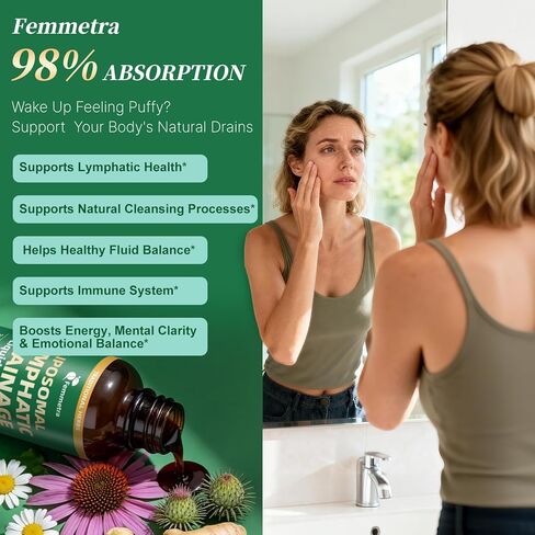 Liposomal Lymphatic Drainage Supplements with 30-in-1 Herbal Blend - Echinacea | Oregano | Milk Thistle - Sugar Free Lymph System Drops - Immune Support, Cleanse & Detox, Raspberry Flavor, 2 fl oz in Kuwait