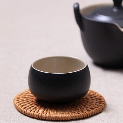 1 Set Hand-Woven Drink Coasters with Holder Round Decor Placemat Rattan Coaster Teacup Coaster Mat Table Mat for Tea Coffee Beer in Kuwait