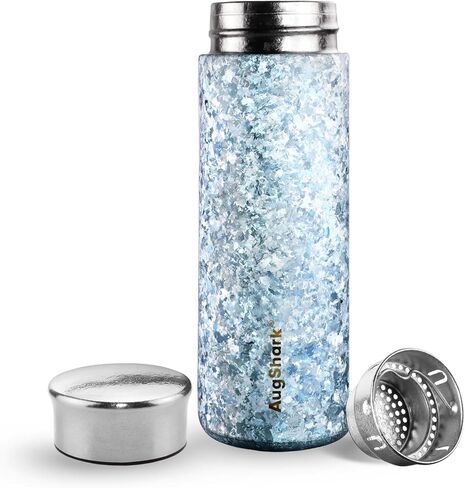Pure Titanium Water Bottle, 10 oz Frosted Blue Insulated Travel Coffee Mug Cup with Built-in Infuser & Lid, Ultralight Leak-Proof Tumblers, Vaccum Camping Flask Jug Keep Cold 12H Hot 12H in Saudi Arabia