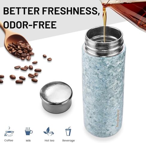 Pure Titanium Water Bottle, 10 oz Frosted Blue Insulated Travel Coffee Mug Cup with Built-in Infuser & Lid, Ultralight Leak-Proof Tumblers, Vaccum Camping Flask Jug Keep Cold 12H Hot 12H in Saudi Arabia