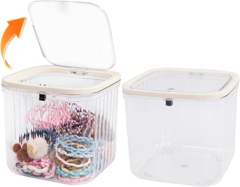 THMINS Hair Accessories Organizer for Girls,Plastic Storage Box with Lid for Kids Hair Clips,Ties,Bows&Jewelry,Stackable Dust-Proof Flip Top Container,Desktop Organizer(Grey) in Kuwait